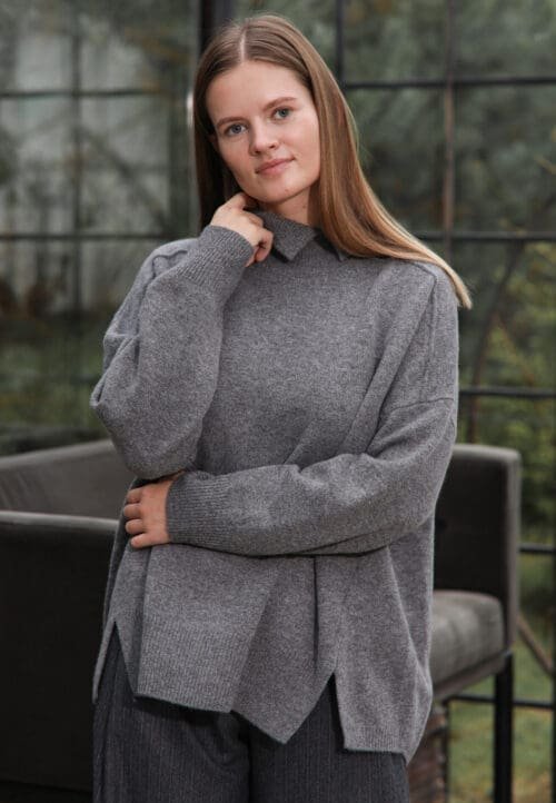 Pilkas oversize kašmyro megztinis