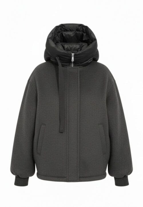 Pilkas asimetrinis trumpas paltas-striukė