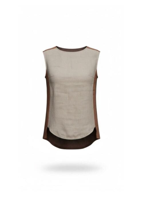 Trijų spalvų berankovė lininė palaidinė