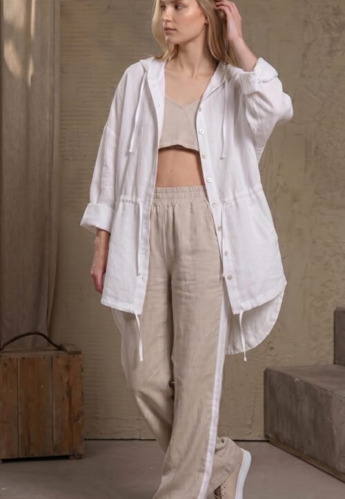 SL52039B balti oversize lininiai marskiniai