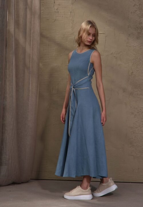 SL82648SB midi ilgio linine suknele
