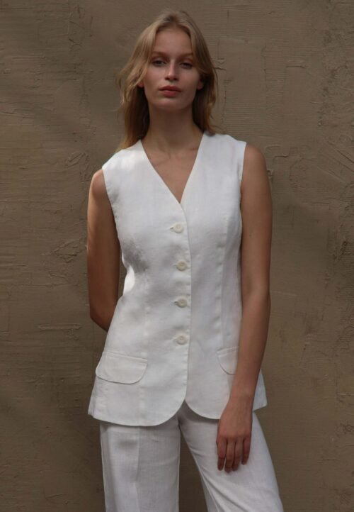 White linen long vest